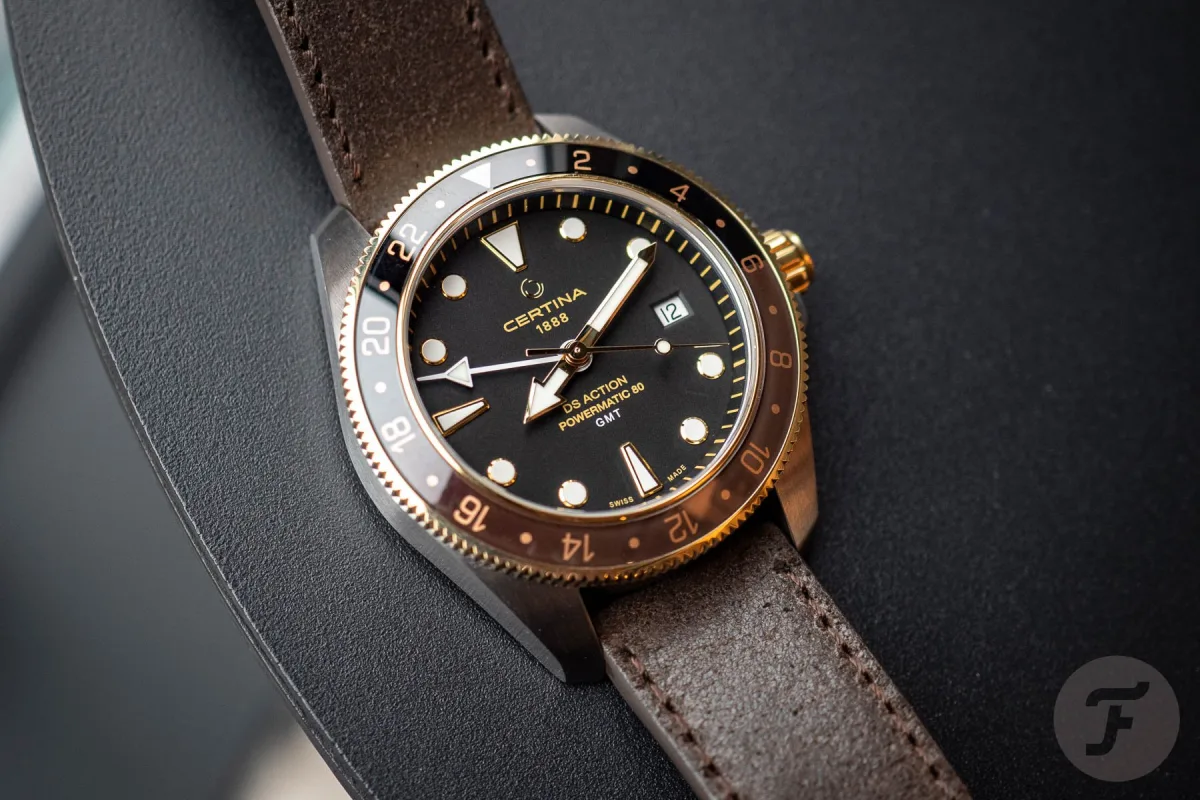 Certina DS Action GMT Powermatic 80 watch with leather strap