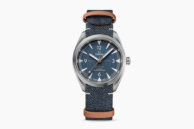 Omega Seamaster Railmaster Watch with denim blue dial.