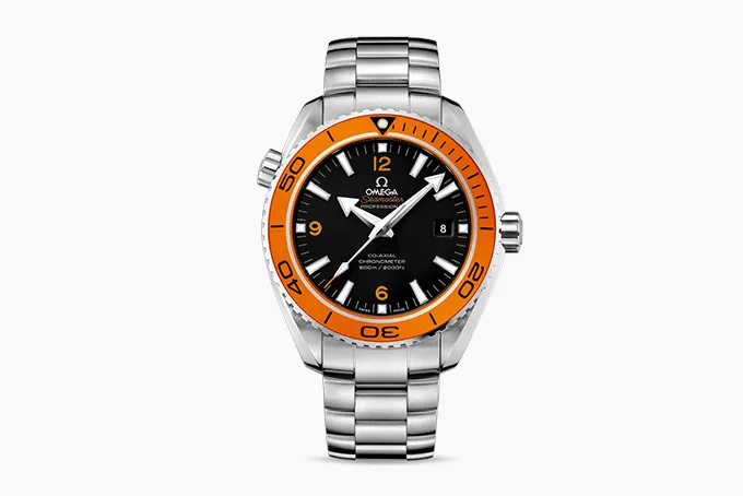 Omega Seamaster Planet Ocean 600M Dive Watch with stainless steel case.