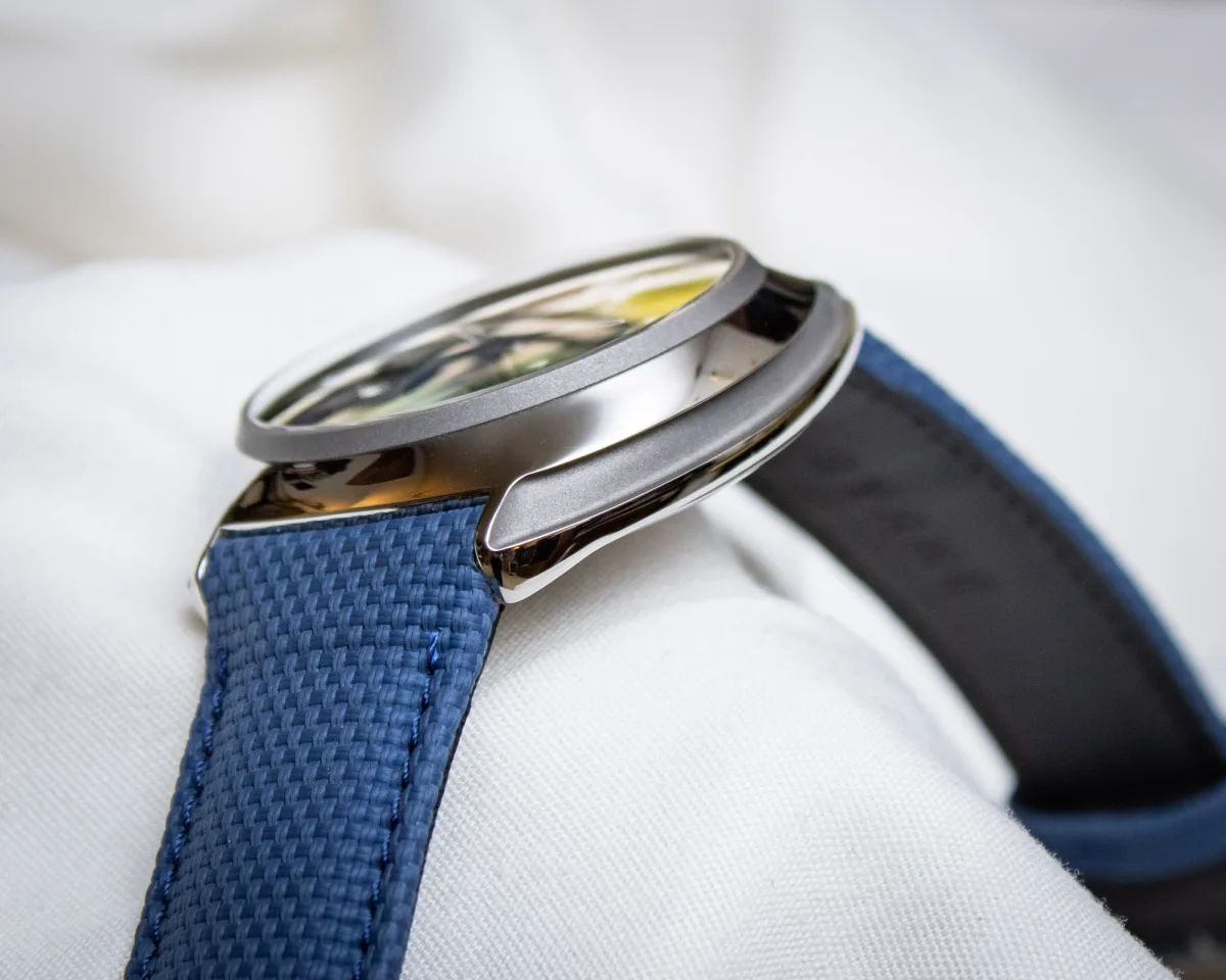 Side view of Byrne Gyro Dial MECA watch