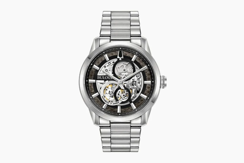 Bulova Sutton skeleton watch with stainless steel case