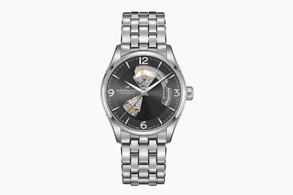 Hamilton Jazzmaster Open Heart watch with visible mechanism