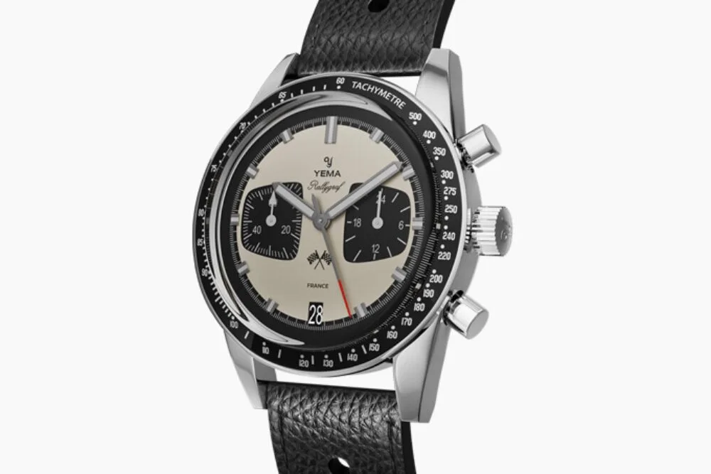 YEMA Rallygraf watch with black tachymetric bezel