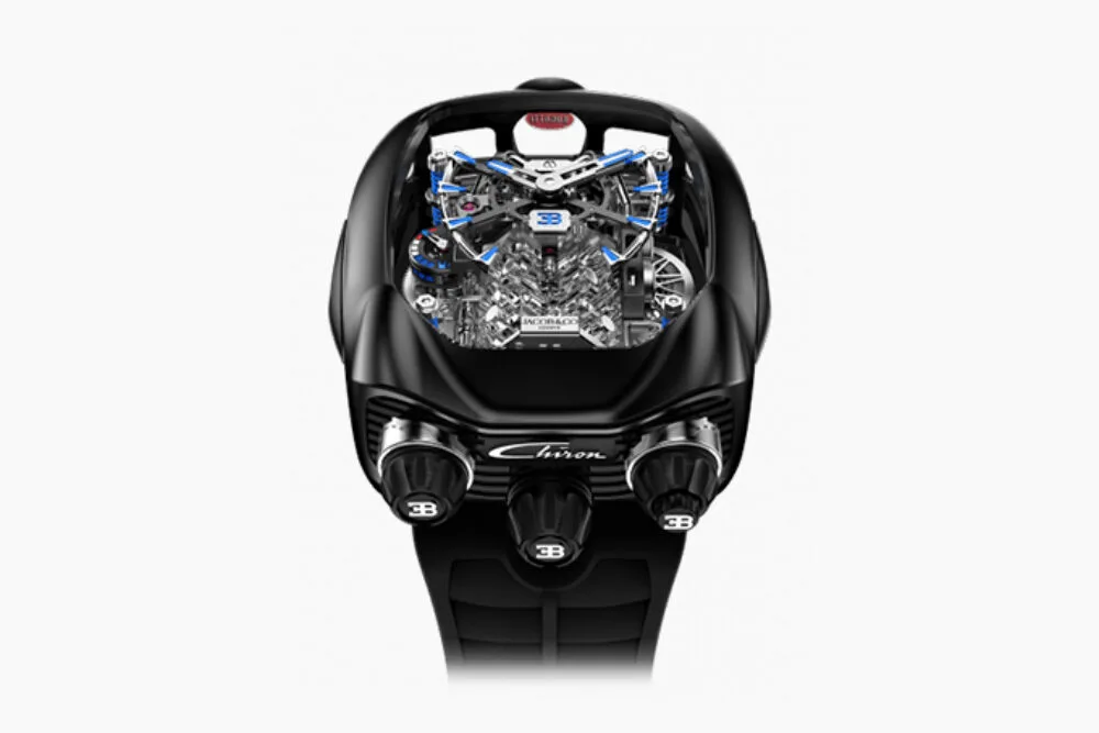 Jacob & Co. Bugatti Chiron Toubillon resembling W16 engine