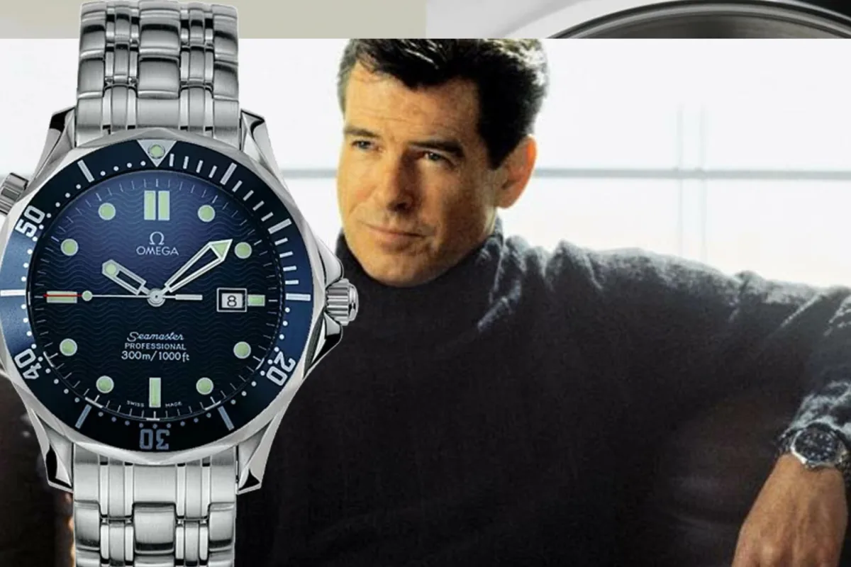 Pierce Brosnan as James Bond with an Omega watch