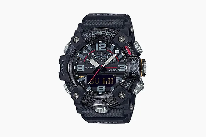 Casio G-SHOCK Master of G Mudmaster GGB100-1A watch in a rugged landscape