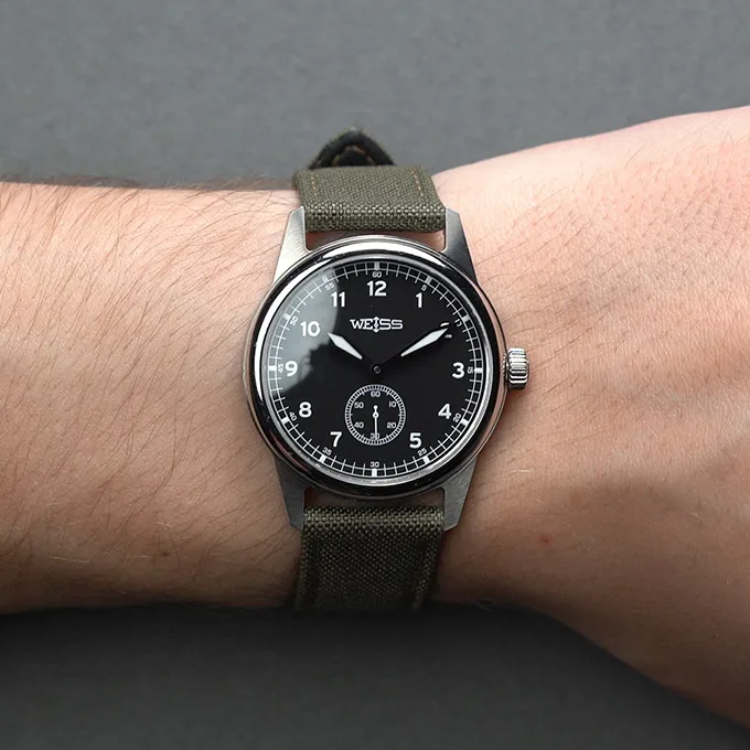 Weiss Field Watch showcasing its hand-painted dial