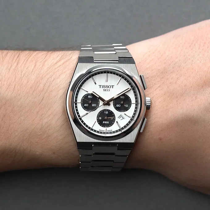 Tissot PRX Chronograph case and bracelet close-up