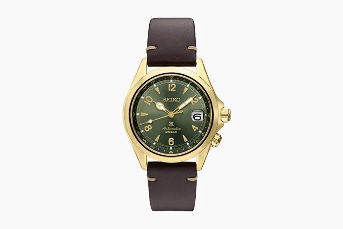 Seiko Prospex Alpinist Gold watch with green sunburst dial