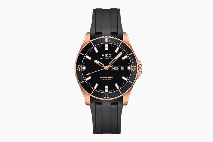 Mido Ocean Star 200 dive watch with rose gold PVD coating