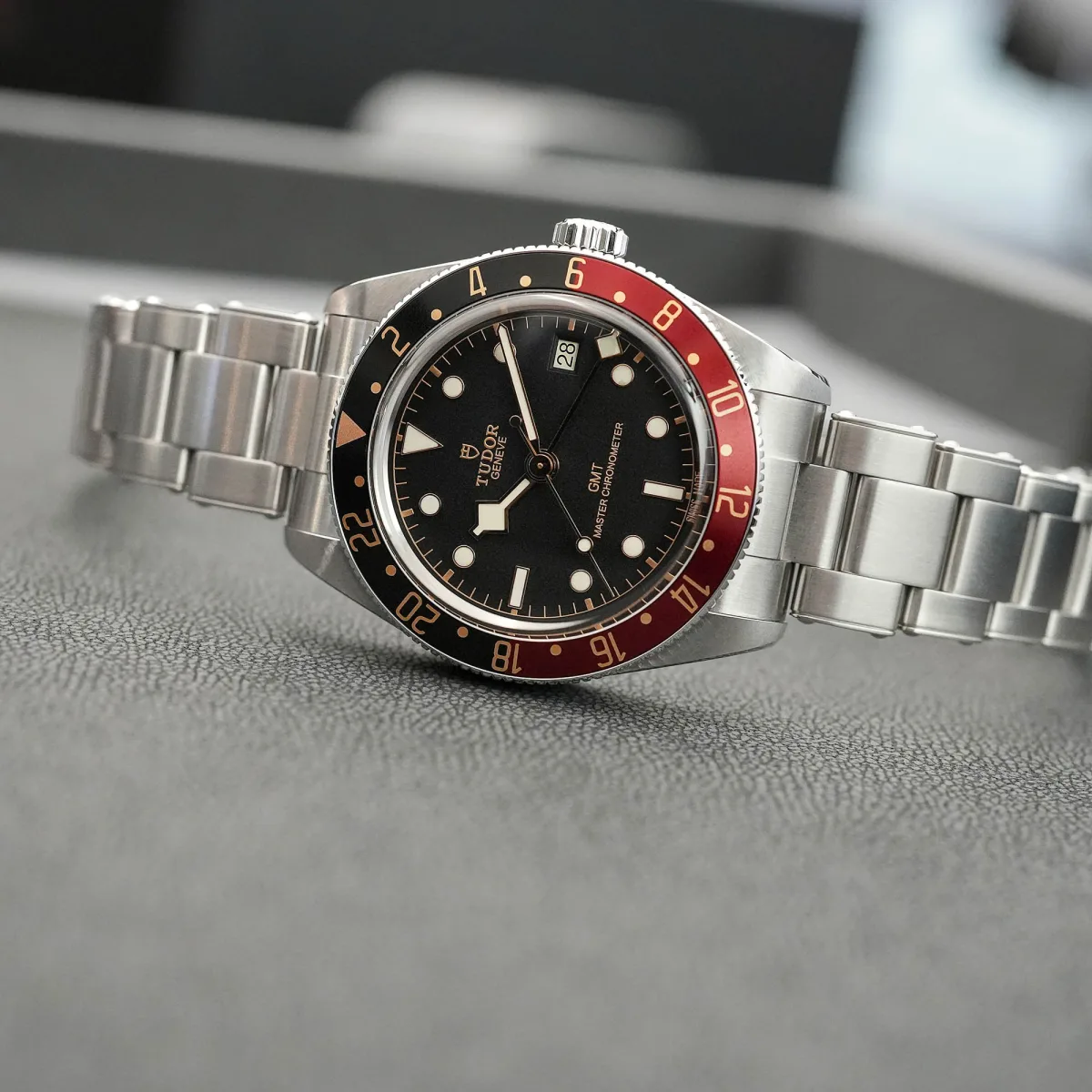 Tudor Black Bay 58 GMT with detailed dial view