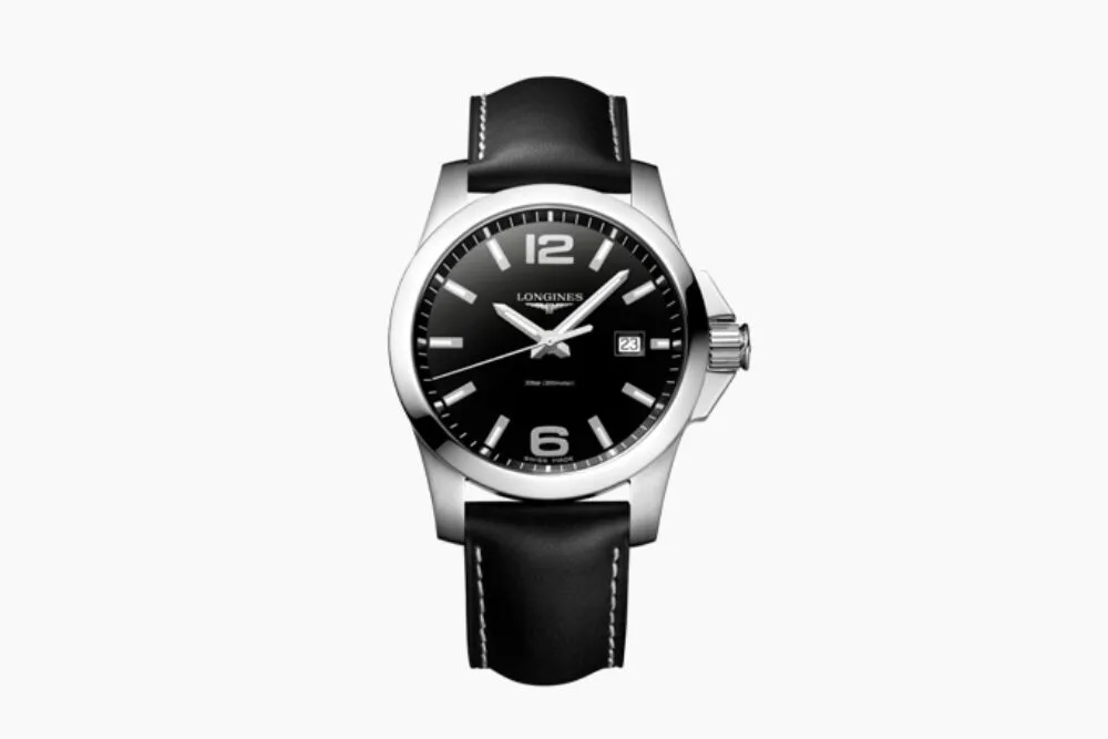 Longines Conquest watch with black lacquered dial