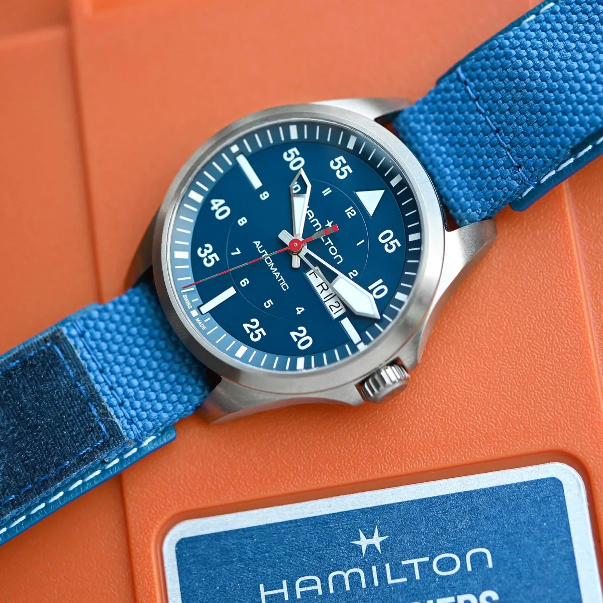 Hamilton Khaki Pilot Air Glaciers titanium watch with blue dial