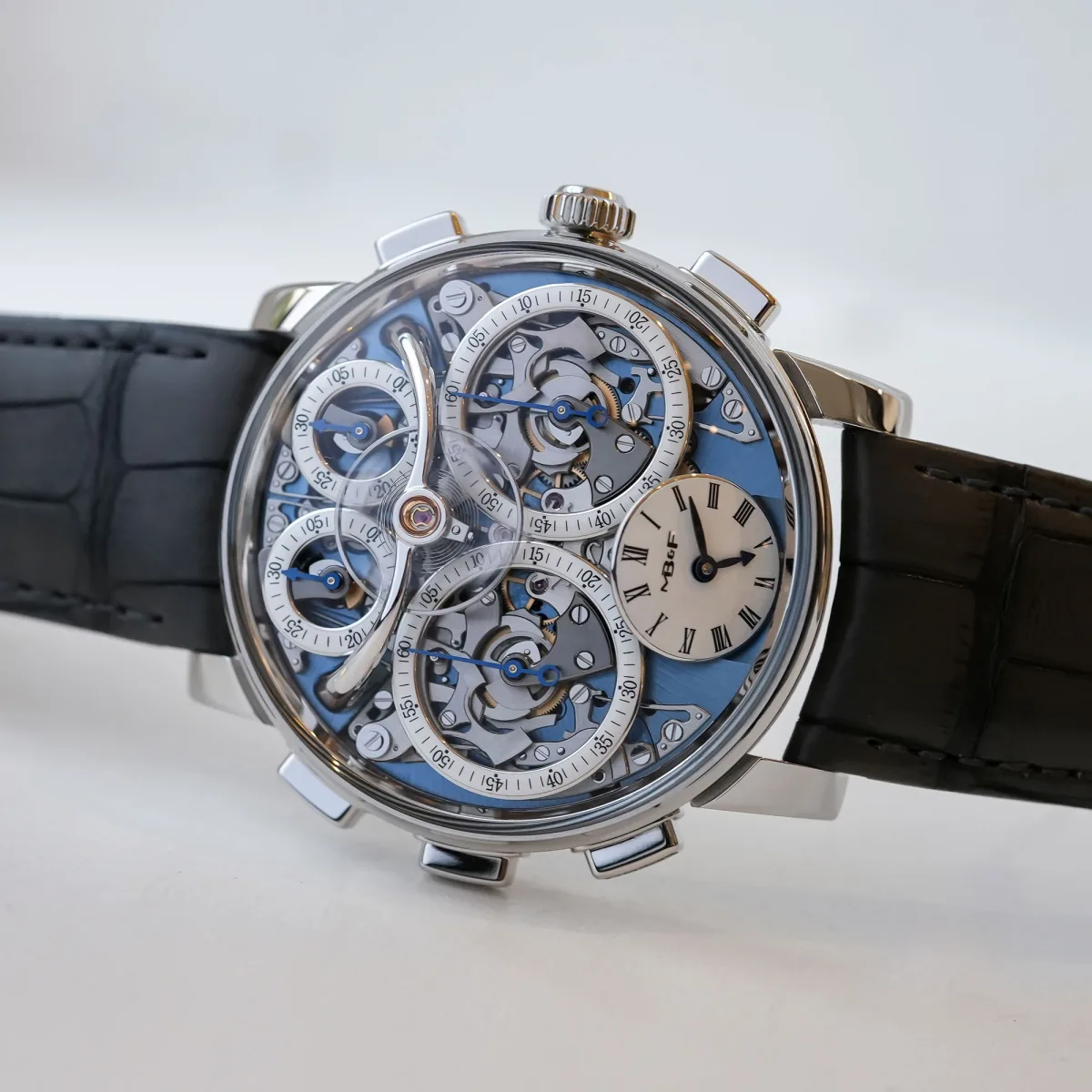 Dial of MB&F LM Sequential Flyback with blued hands