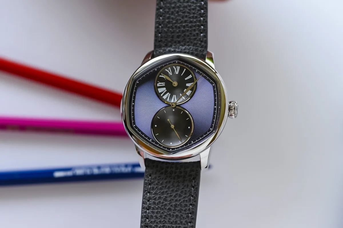 Louis Erard Regulateur x Cedric Johner watch with hexagonal sapphire crystal