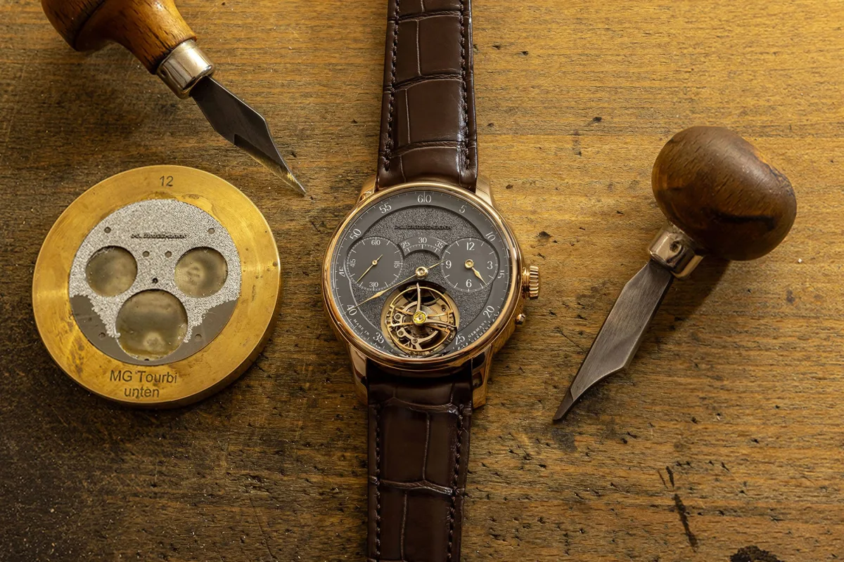 Moritz Grossmann Benu Tourbillon watch with tremblage dial