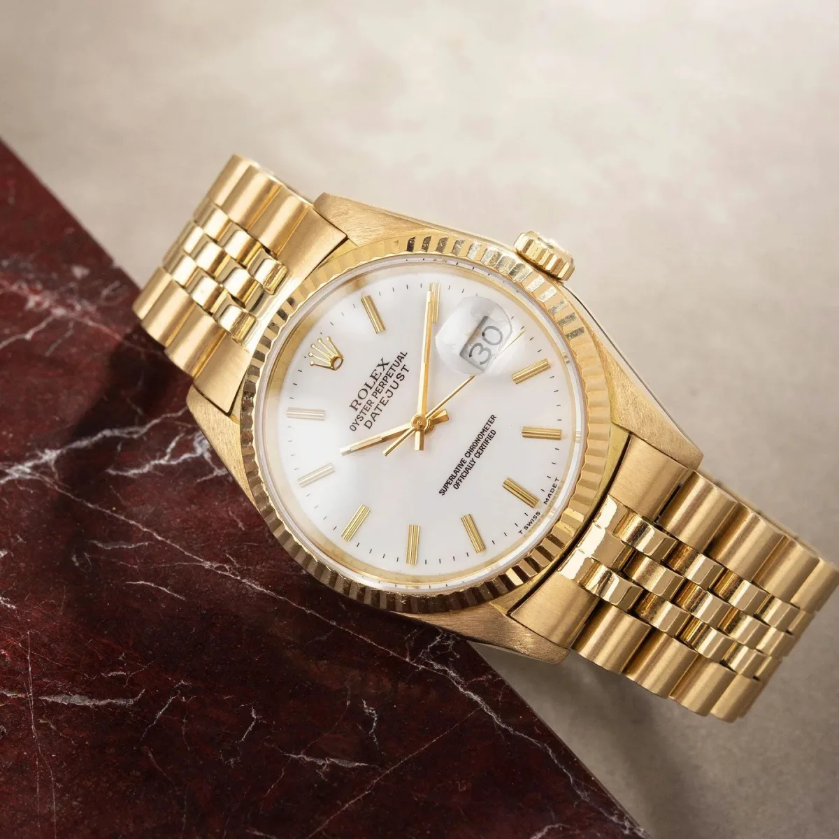 Rolex Datejust ref. 16018 on gold bracelet