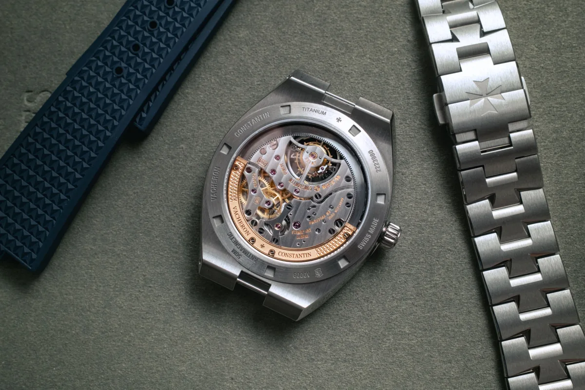Close-up of the titanium case and bracelet of Vacheron Constantin Overseas Tourbillon