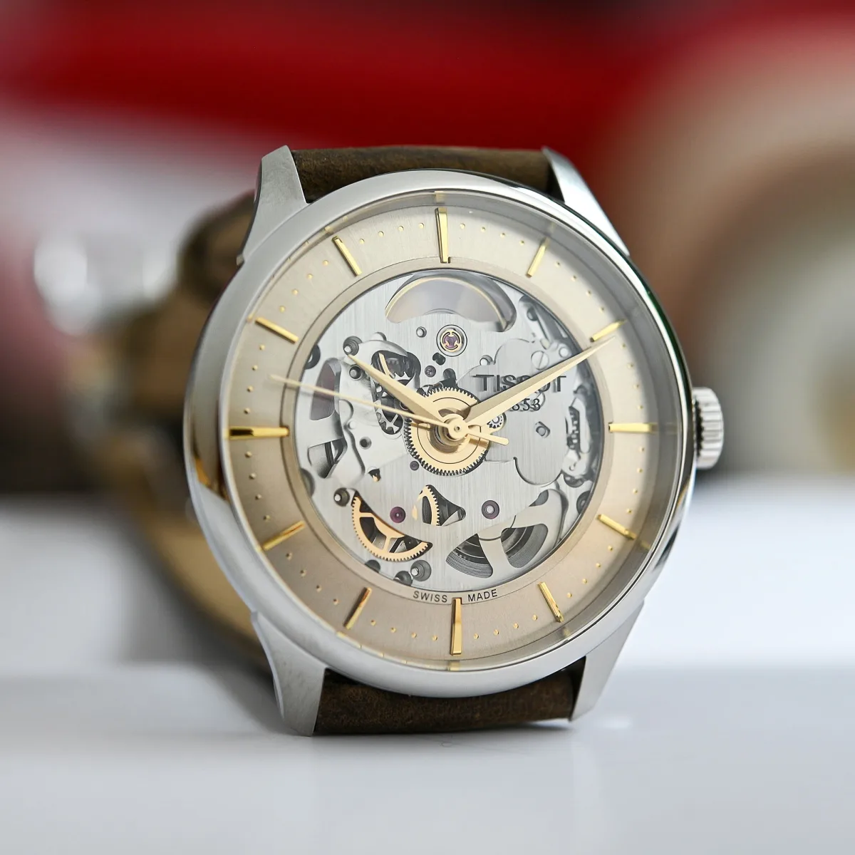 Side view of Tissot Chemin des Tourelles Skeleton watch