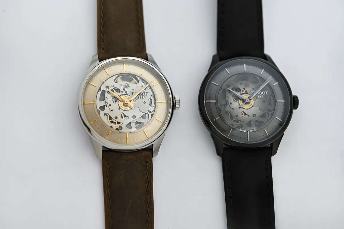 Close-up of Tissot Chemin des Tourelles Skeleton watch dial
