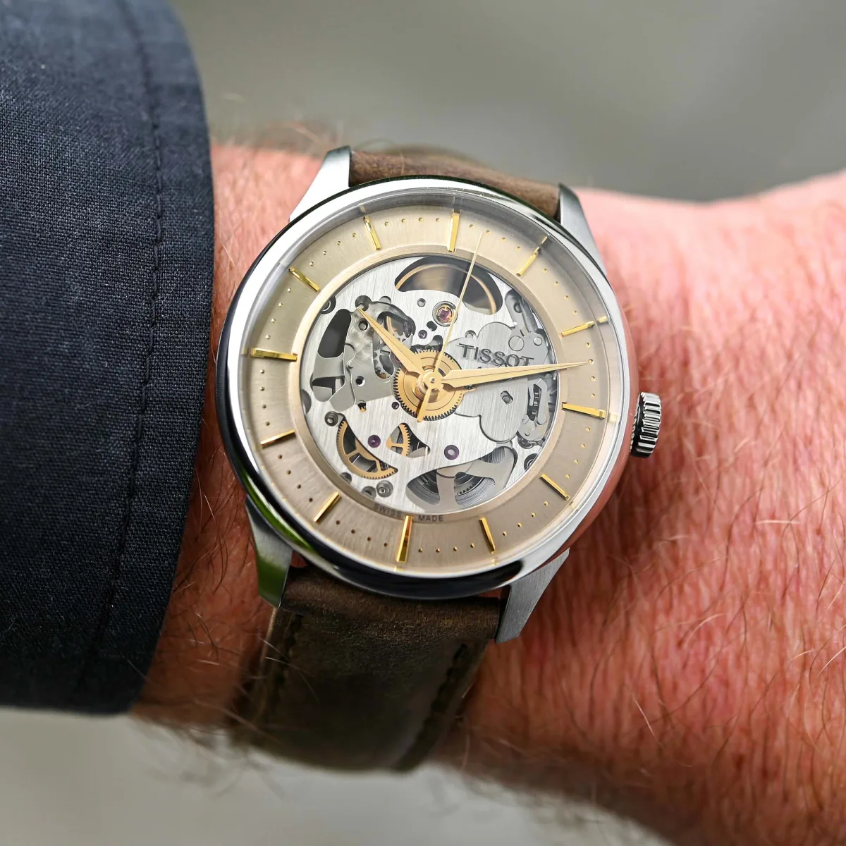 Tissot Chemin des Tourelles Skeleton watch with nubuck strap