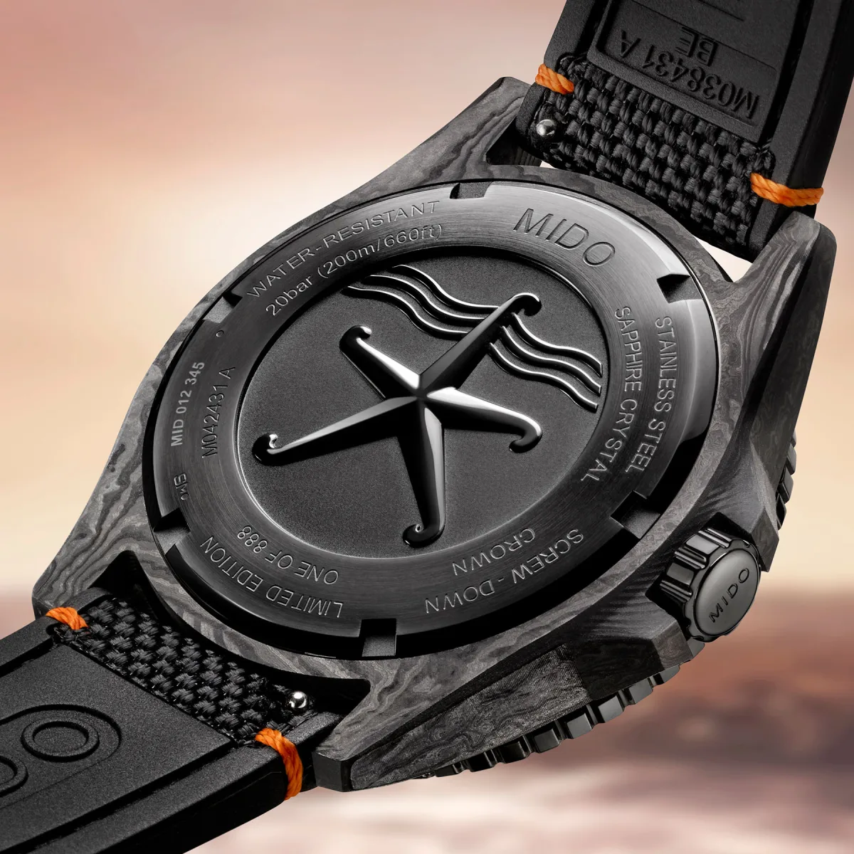 Mido Ocean Star 200C carbon fiber watch front view
