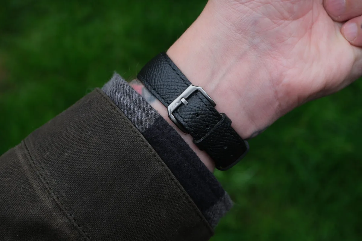 Echo/Neutra watch with handmade black leather strap