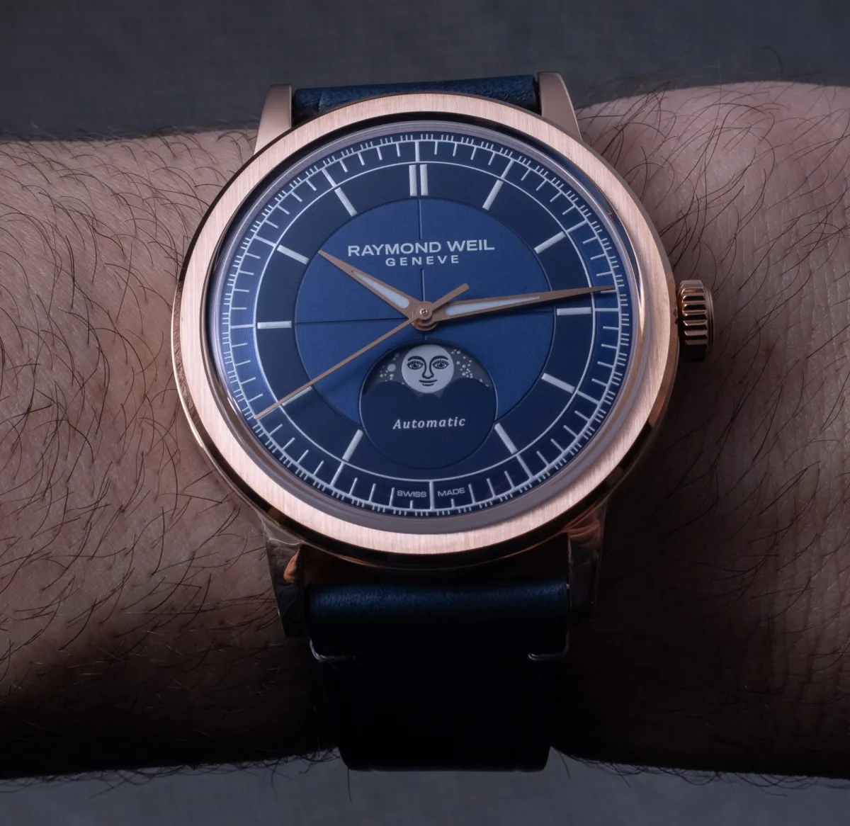 Raymond Weil Millesime Moon Phase 39.5mm watch close-up