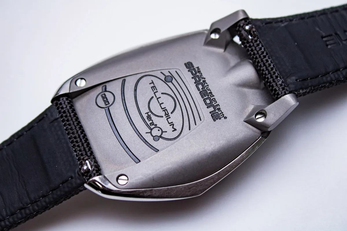 Close-up of the SpaceOne Tellurium's tellurion complication