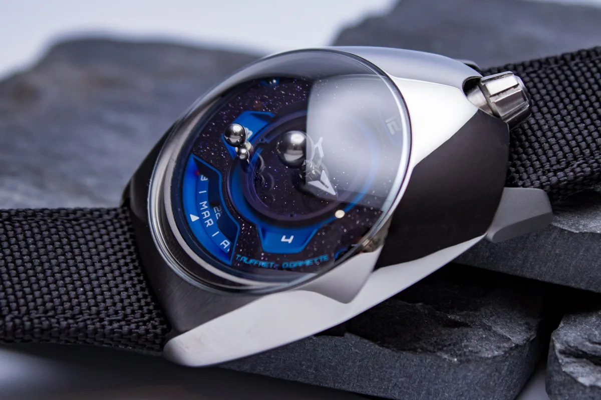 SpaceOne Tellurium watch with black Cordura style strap