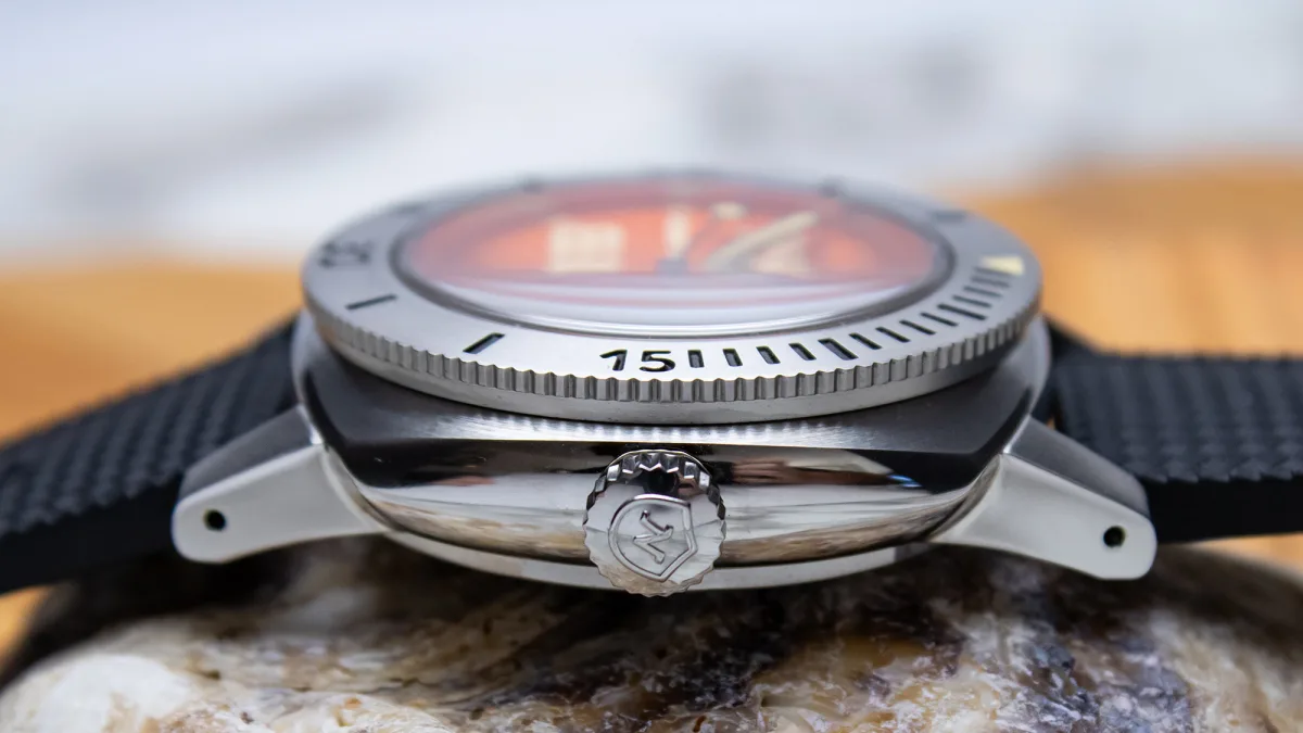 Nivada Grenchen Depthmaster Orange on wrist
