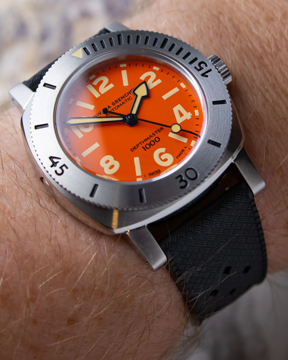 Nivada Grenchen Depthmaster Orange case back