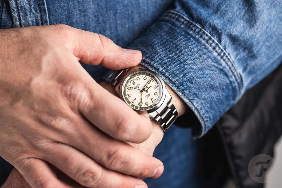 Christopher Ward C65 Dune GMT with sand-green dial