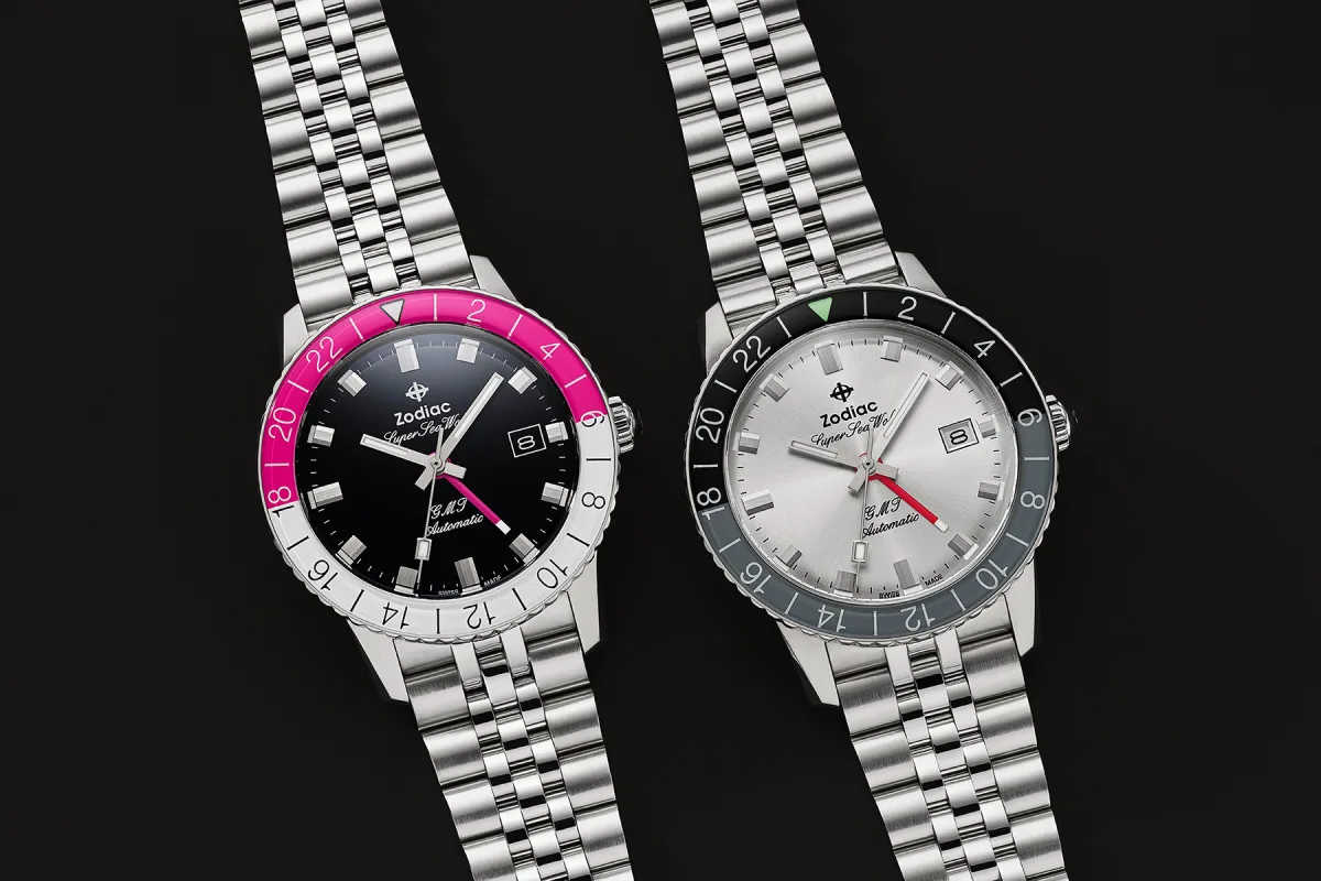 Zodiac Super Sea Wolf GMT with black dial and pink-white bezel