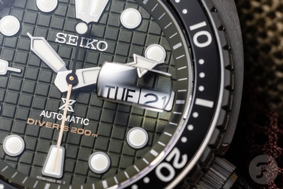 Seiko SRPE05 King Turtle watch showing bezel and dial