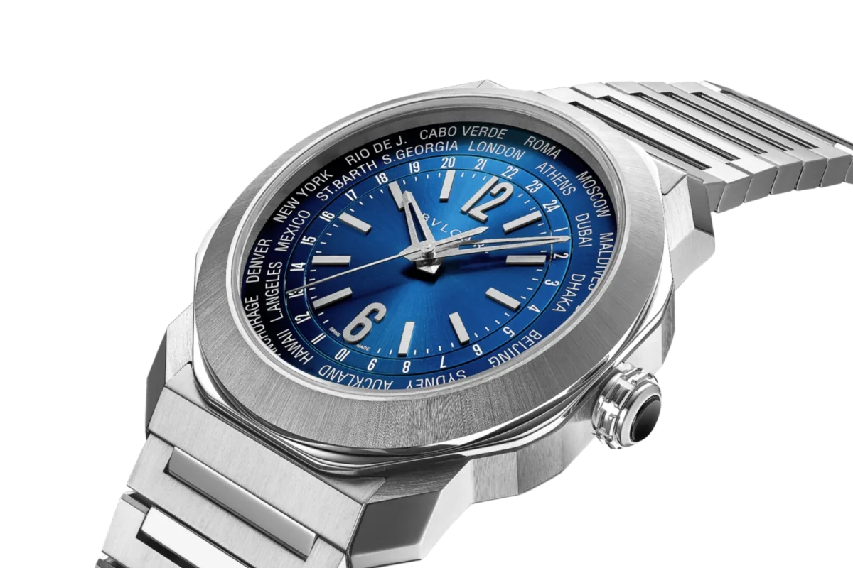 Bulgari Octo Roma WorldTimer watch with concentric dial and 24-hour ring
