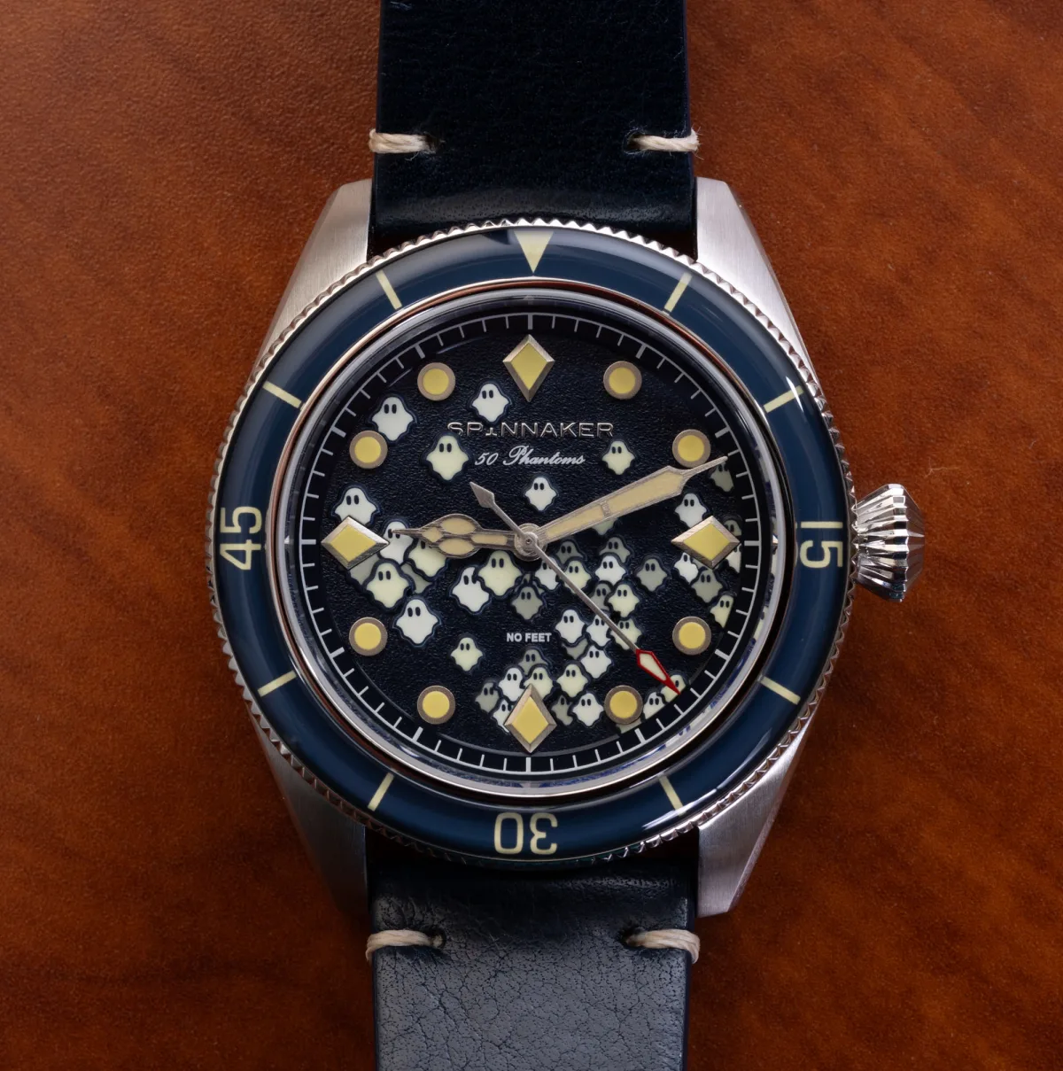 Dial close-up of Spinnaker Fleuss Automatic with phantom graphics
