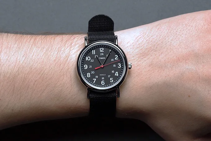 Close-up of Timex Weekender dial