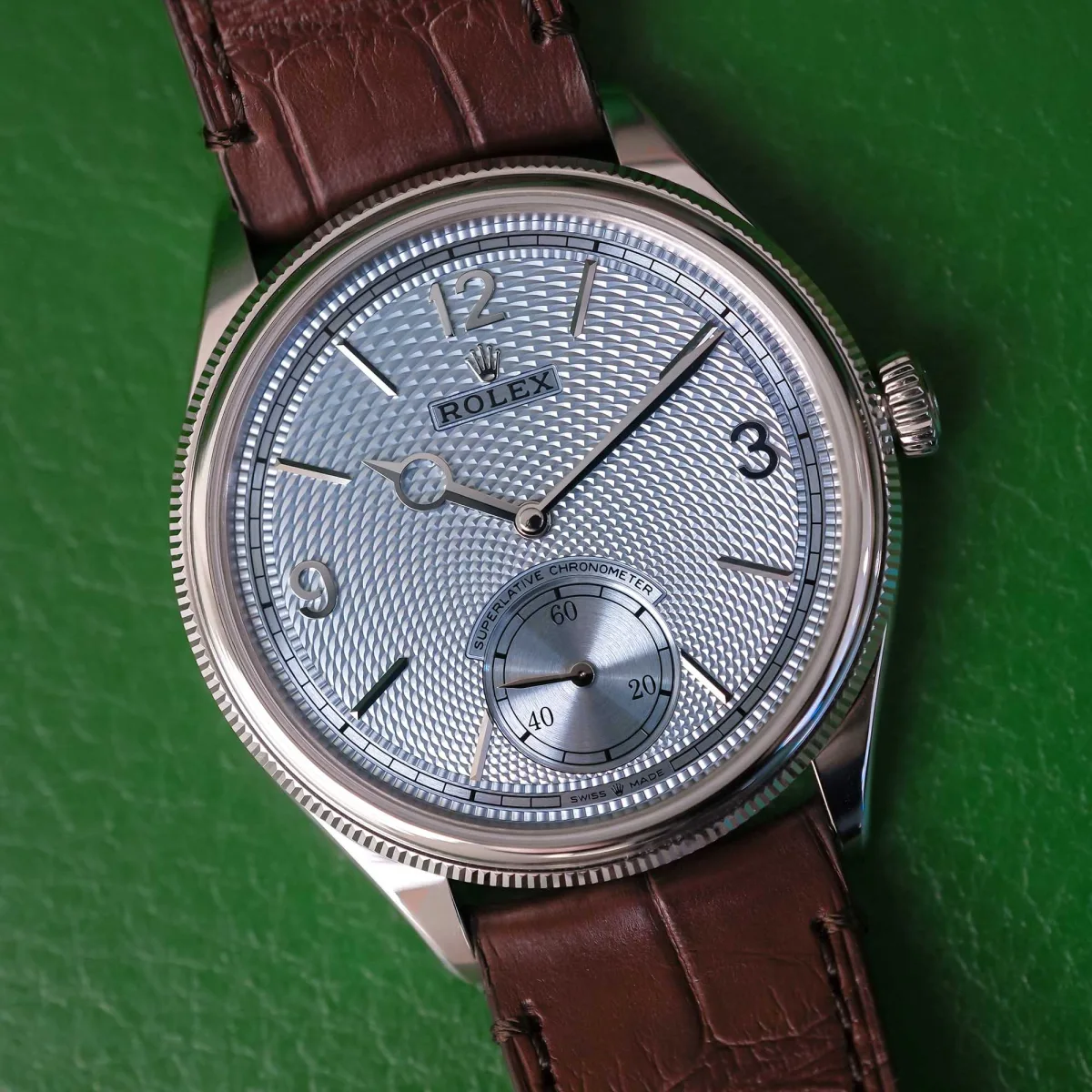Rolex Perpetual 1908 Platinum watch dial in ice blue