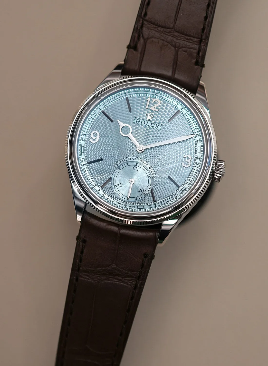 Rolex Perpetual 1908 Platinum watch hour hand detail