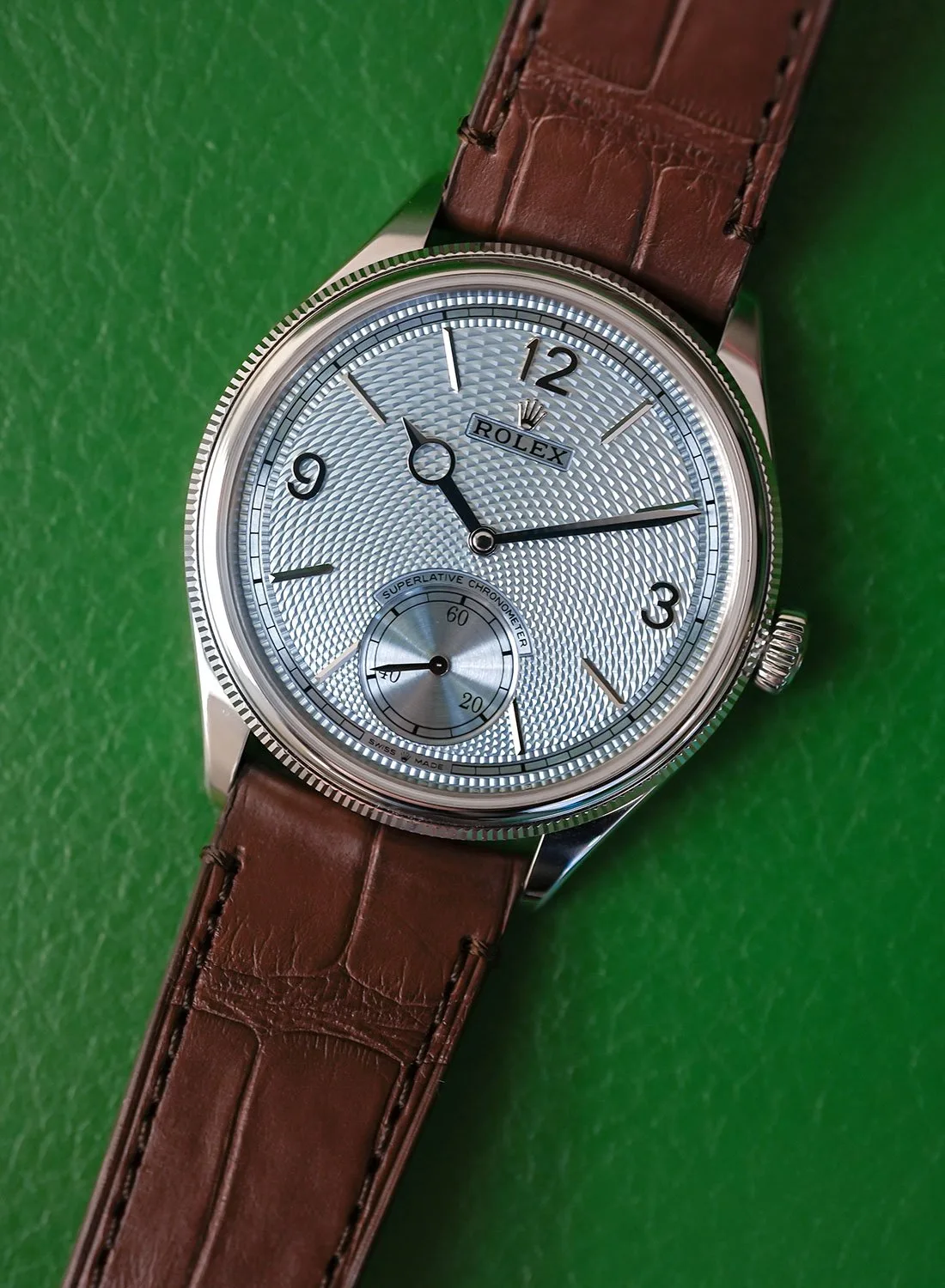 Rolex Perpetual 1908 Platinum watch with alligator strap