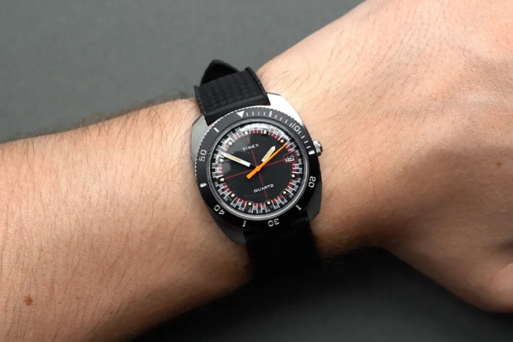 Close-up of Q Timex Reissue 1971 Velocity 36mm