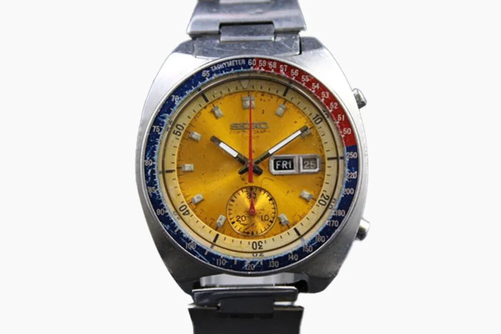 Seiko Pogue automatic chronograph with gold-yellow dial