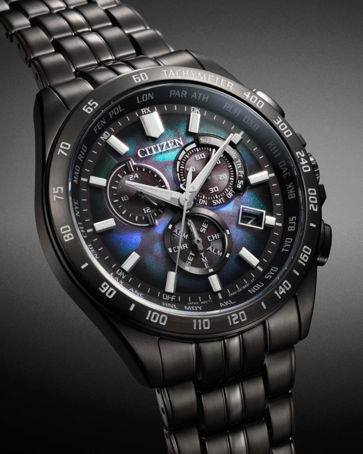 Dial details of Citizen PCAT CB5878-56E with structural inks