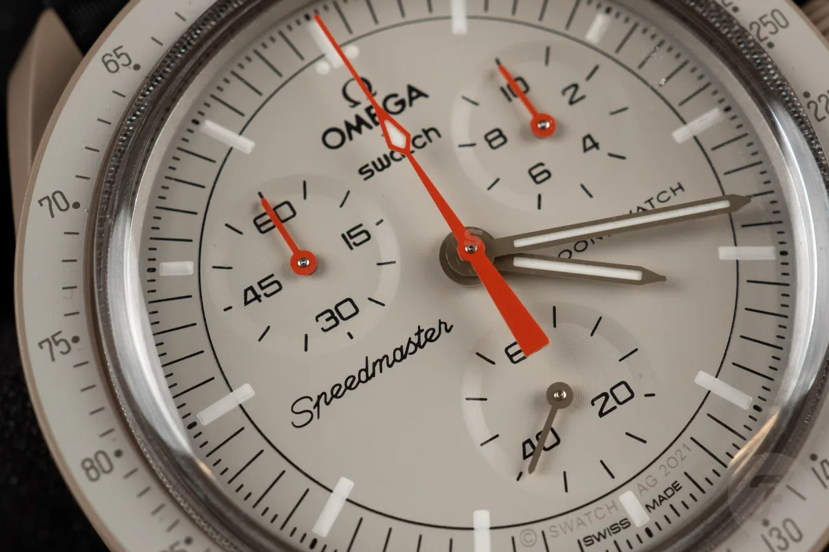 MoonSwatch Snoopy model close-up