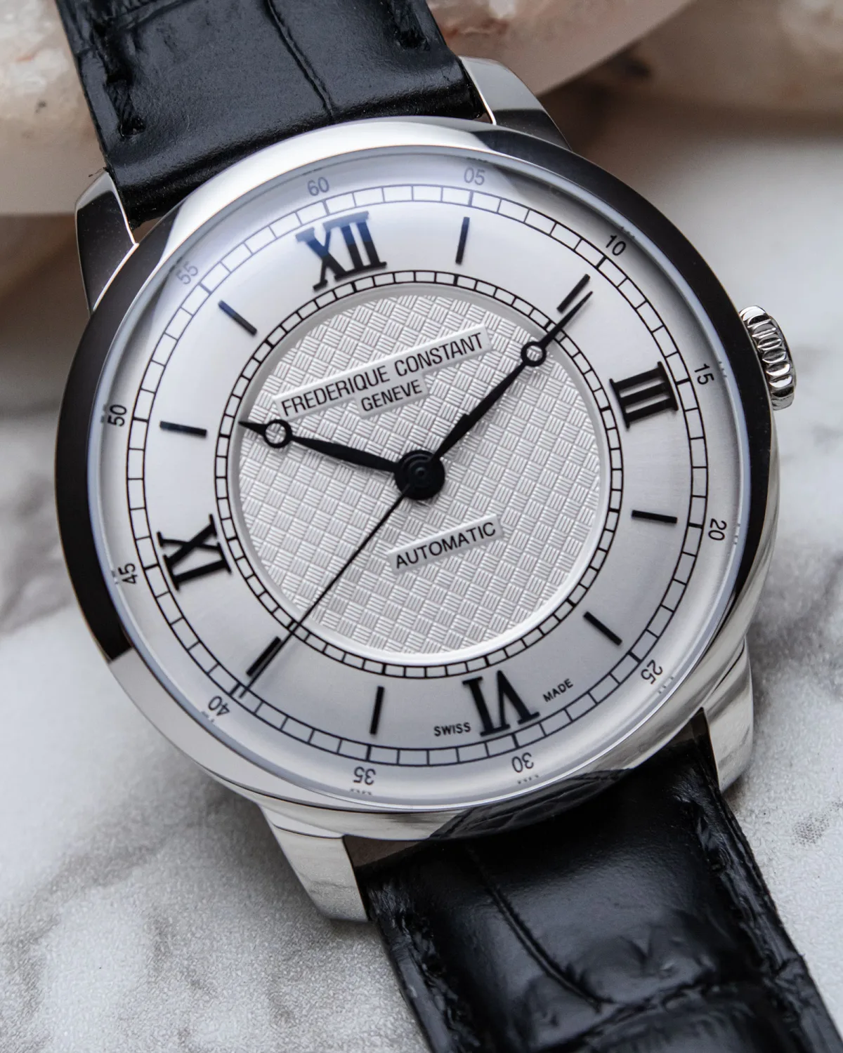 Silver dial of Frederique Constant Classics Premiere