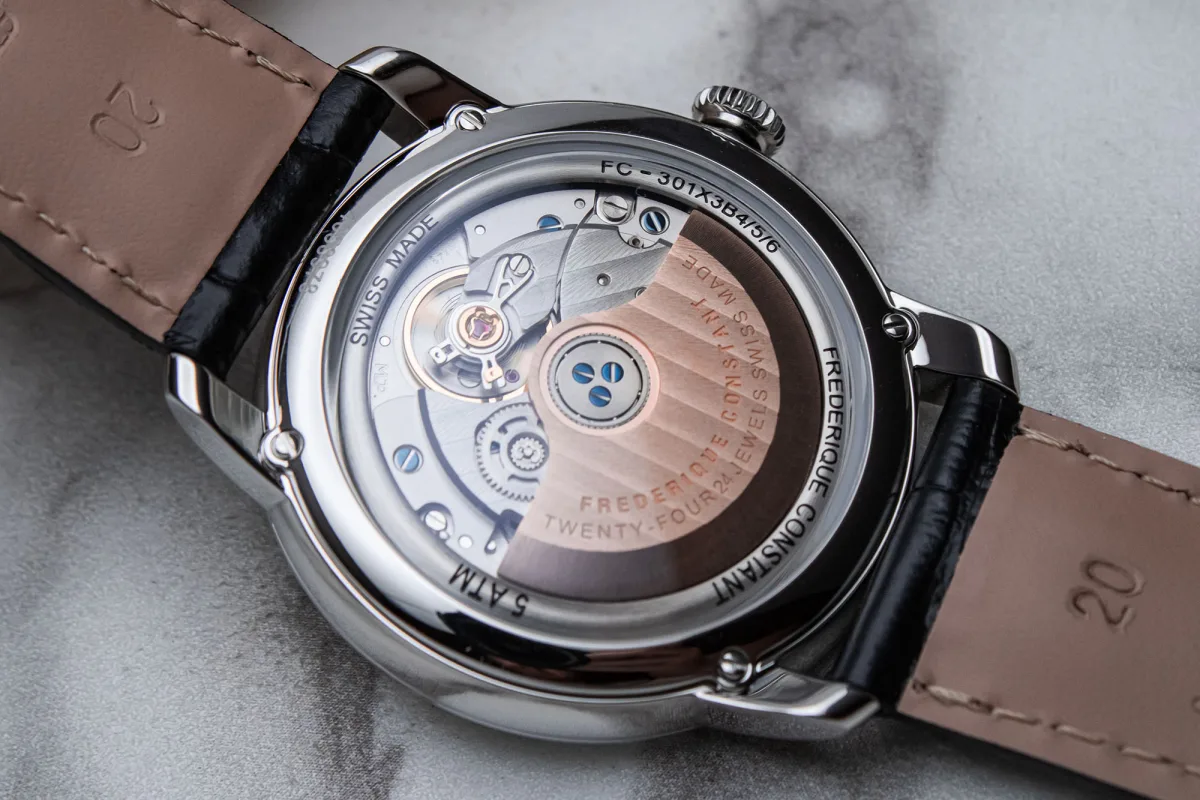 Close-up of guilloche texture on Frederique Constant dial