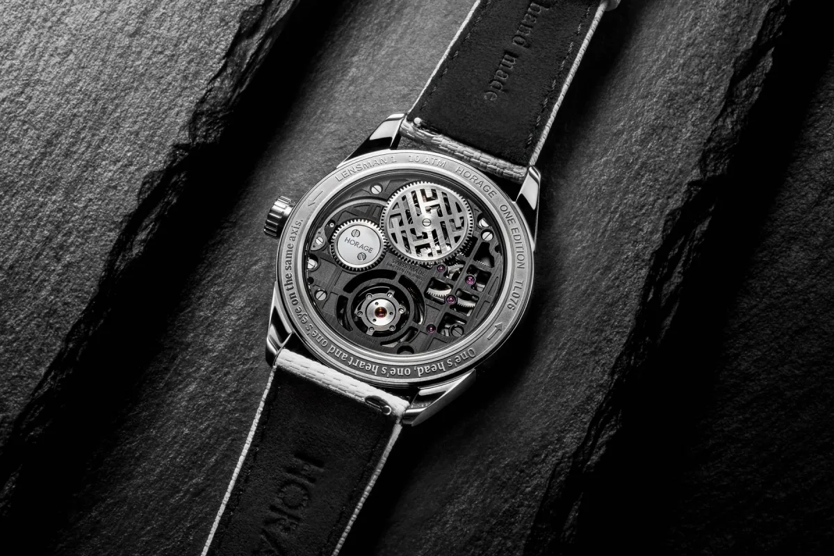 Horage Lensman 1.2 watch model with white dial and rubber strap