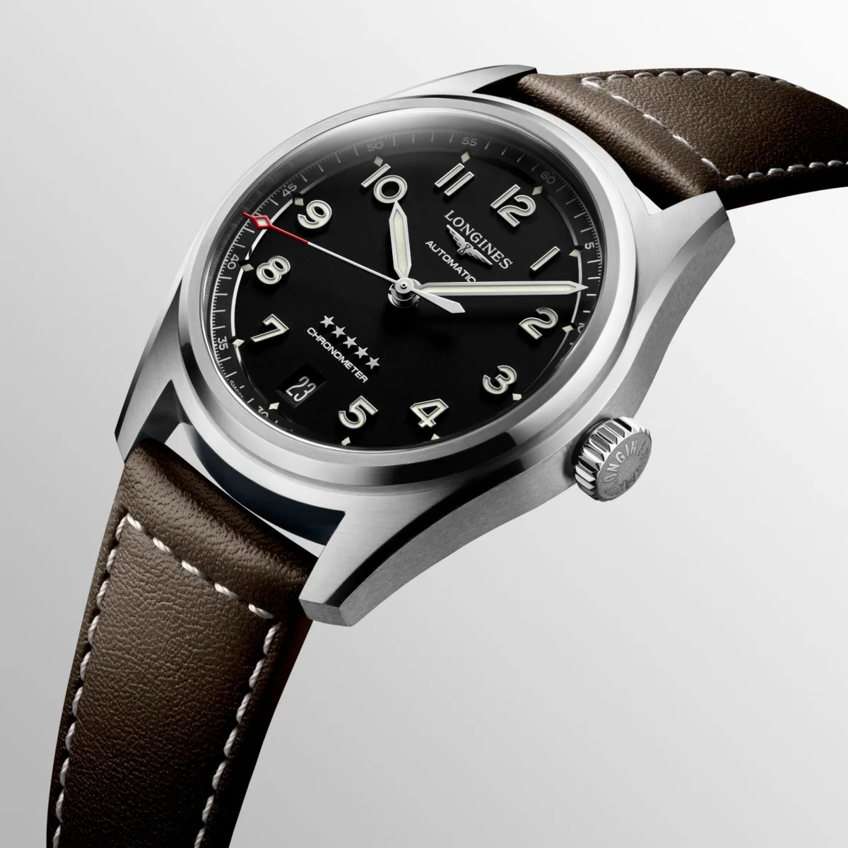 Longines Spirit 37mm watch on a leather strap