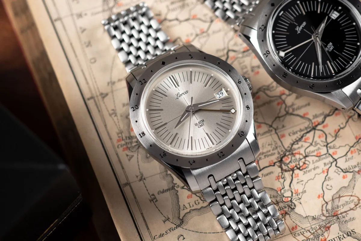Lorca Model No. 1 GMT watch on a steel bracelet
